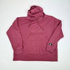 Reebok Hoodie Pullover Maroon Embossed Logo Pocket Hooded Sweatshirt Size L G